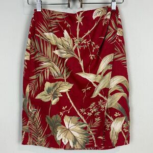 Lauren Ralph Lauren Red Linen Hawaiian Wrap Skirt 6P